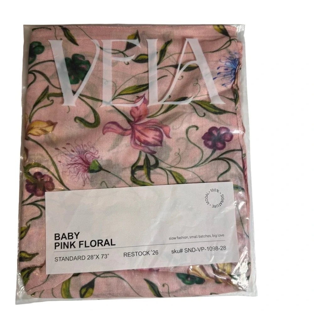 Vela Baby Pink Floral Modal Hijab Standard 28x73 Floral Scarf NWT